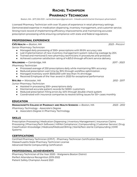 Pharmacy Technician in Retail Resume Examples & Tips for 2025 | Careerday