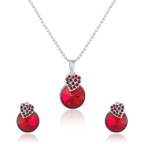 Buy Mahi with Swarovski Crystals Red Heart Strawberry Rhodium Plated ...