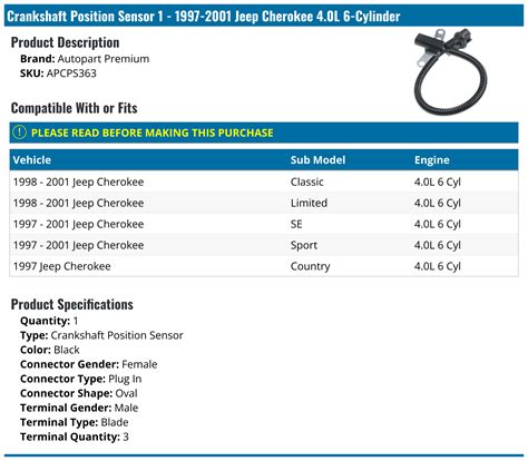 2001 Jeep Cherokee Cam Position Sensor 的图像结果