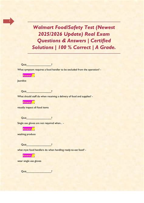 Walmart Food/Safety Test (Newest 2025/2026 Update) Real Exam Questions ...