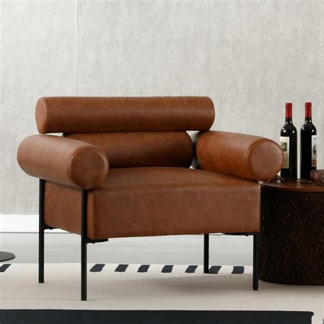 Amazon.com: BESTANO Brown Leather Mid-Century Accent Chair Armchair ...