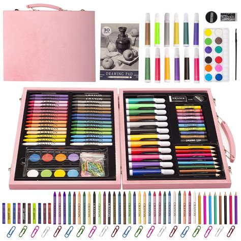 KINSPORY 86PC Art Set for Kids - Wooden Case Drawing Kit with Sketch ...