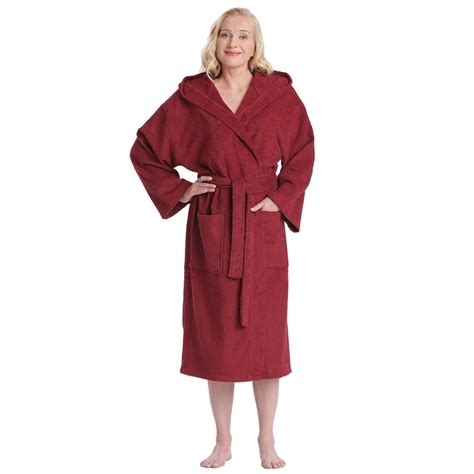 Women's Turkish Cotton Hooded Bathrobe Burgundy XS - Walmart.com