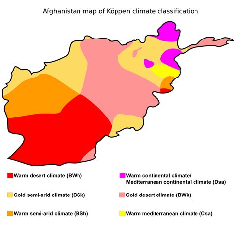 Afghanistan map of Köppen climate classification | Afghanistan, World geography map, World geography