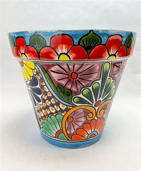 Talavera Flower Pot Tampered 11 Inches Mexican Clay Flower Pot Mexican ...