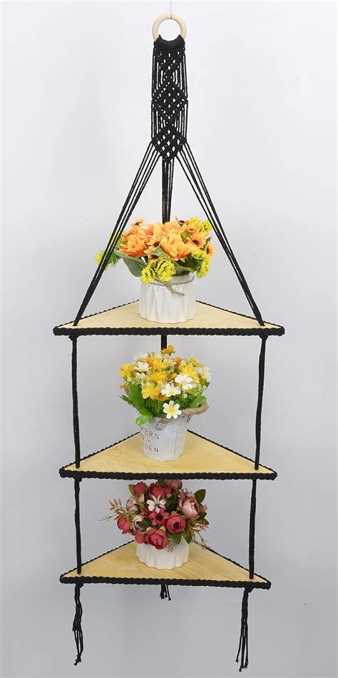 Tinkiture Designs Buy Black Macrame 3 Tier Hanging Corner Shelf at Ubuy ...