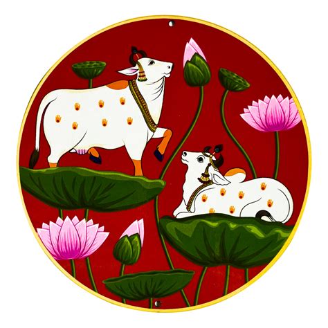 Red Pichwai Pair Cow With Lotus Mdf 6 IN – Adikala - Craft Store