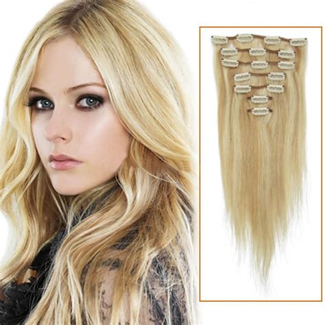 18 Inch #18/613 Blonde Highlight Clip In Remy Human Hair Extensions 7pcs