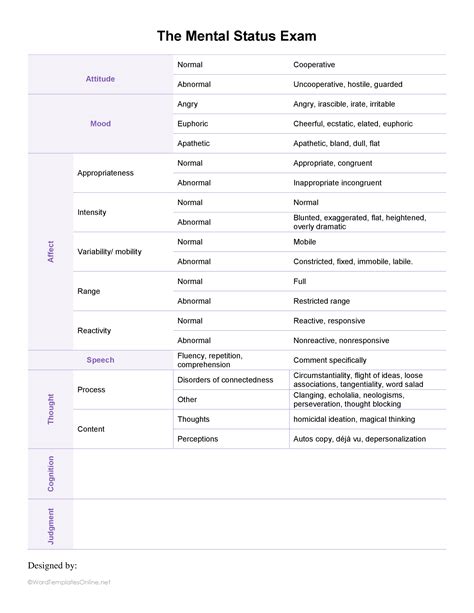 Free Mental Status Exam Templates - Word, Google Docs