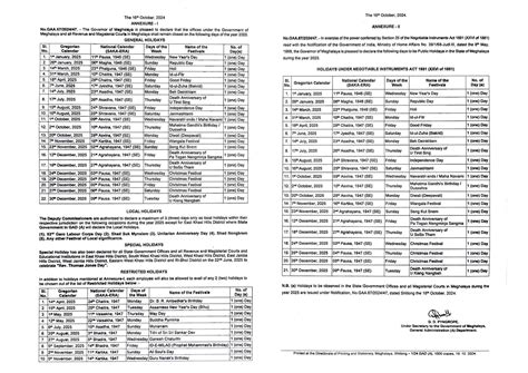 Meghalaya Government Calendar 2025