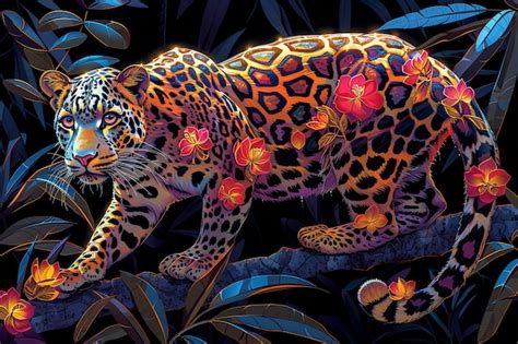 Stained glass clouded leopard drawing | Premium AI-generated image