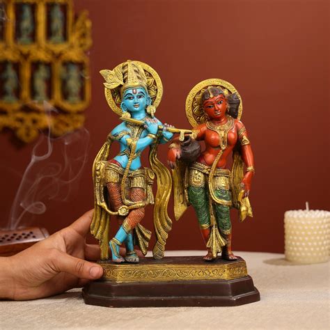 Buy This Coloured Brass Radha Krishna Statue Online – Ethnic India ...