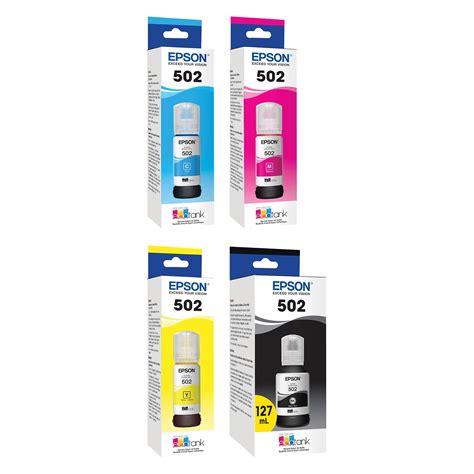 Epson T502 Black, Cyan, Magenta, Yellow Standard Yield Ink Bottles, 4 ...