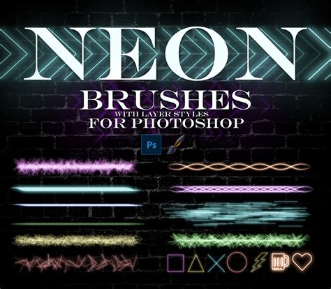 26 NEON BRUSHES, for Photoshop With Layer Styles, Seamless Glowing ...