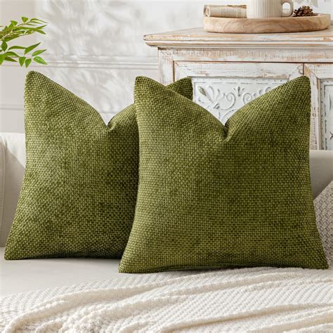Amazon.com: MIULEE Pack of 2 Olive Green Decorative Pillow Covers 18x18 ...