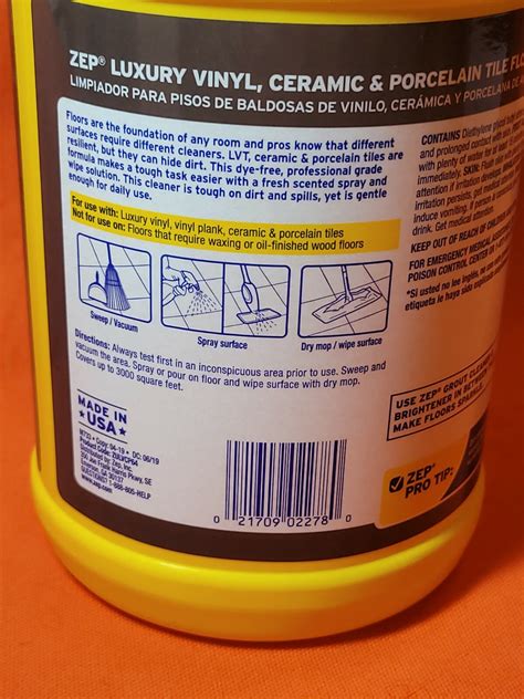 Zep Luxury Vinyl, Ceramic and Porcelain Tile Cleaner 64 oz Floor ...