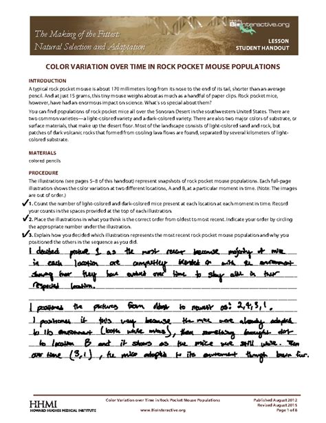 Color Variation & Natural Selection in Rock Pocket Mice: Lesson Handout ...