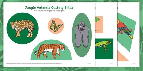 Jungle-Themed Cutting Skills Worksheets