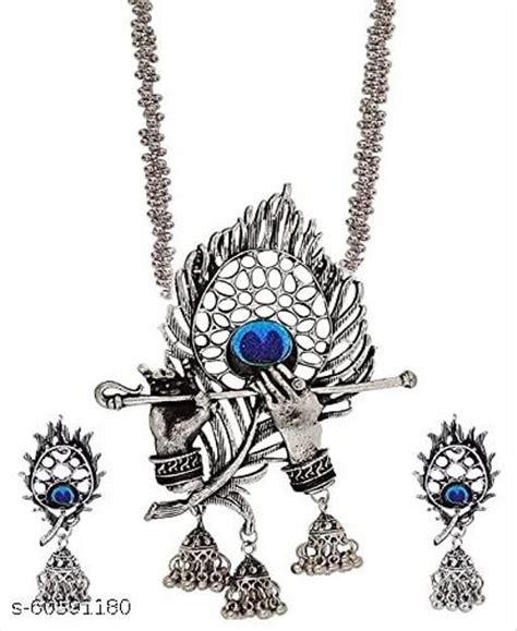 Oxidized Silver Krishna Flute Peacock Jewellery Set – Shefit