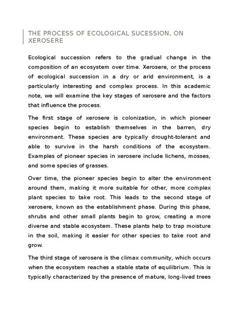 THE Process OF Ecological Sucession, ON Xerosere - THE PROCESS OF ECOLOGICAL SUCESSION, ON ...