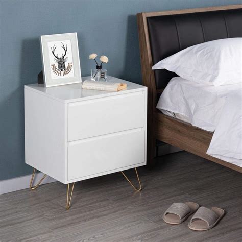 small white bedside table with gold hairpin legs luxurious mid century modern design | Interior ...