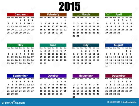 Simple calendar 2015 stock illustration. Illustration of months - 40037388