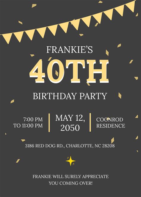 Free 40th Birthday Invitation Ideas Template to Edit Online