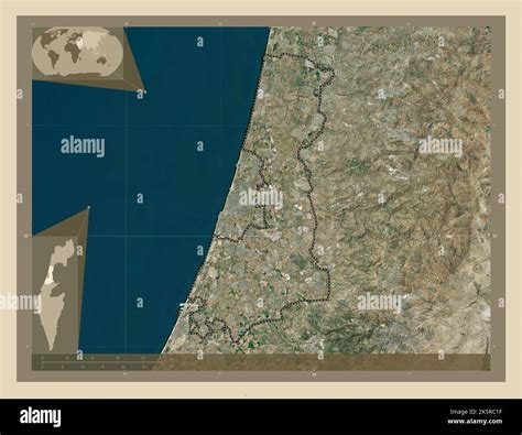 HaMerkaz, district of Israel. High resolution satellite map. Corner ...
