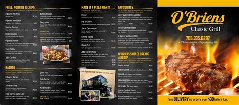 O'Briens Classic Grill menu in Kapuskasing, Ontario, Canada