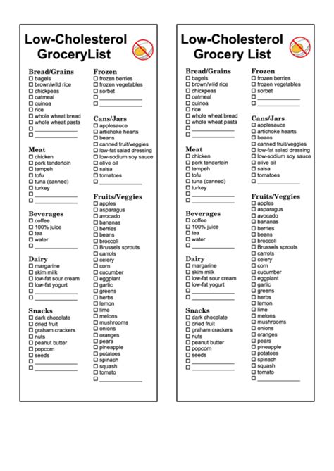 Free Printable Low Cholesterol Food List