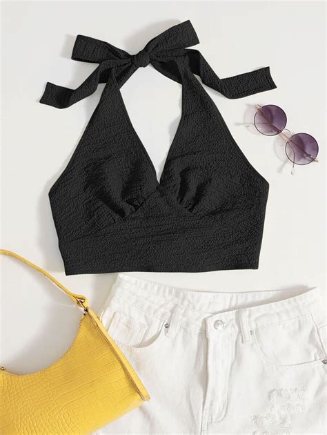 SHEIN EZwear Tied Backless Halter Top | SHEIN USA
