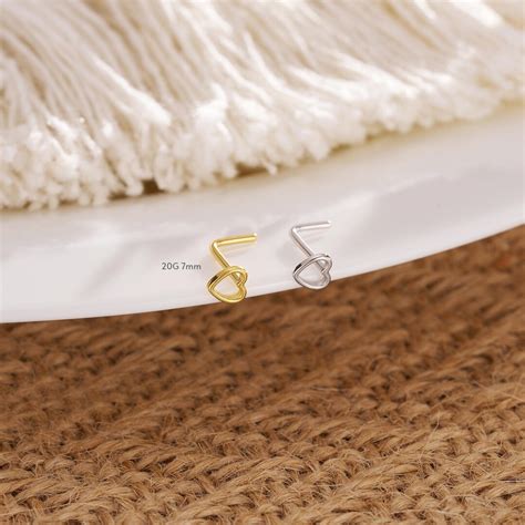 20G Heart Nose Ring/925 Sterling Nose Stud/l Shaped Nose Ring/nose ...