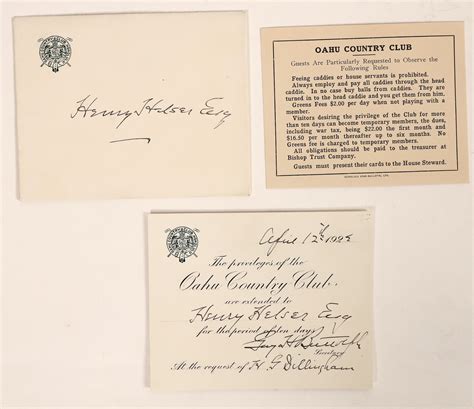 Oahu Country Club Ephemera, 1922 [189292] - Holabird Western Americana ...