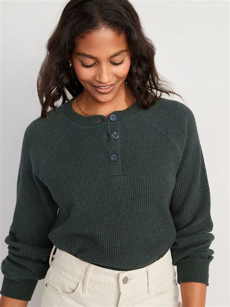 Waffle-Knit Henley Top | Old Navy