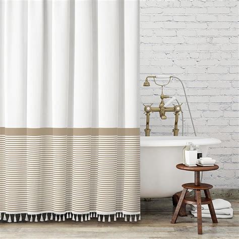 Seasonwood Modern Beige Fabric Shower Curtain with White Stripes ...
