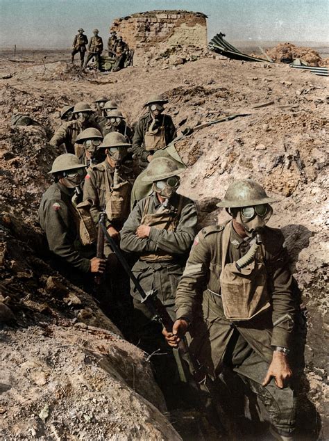 Australian soldiers wearing respirator gas masks, Ypres, September 27 ...