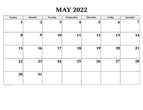 May 2022 Calendar Printable With Notes