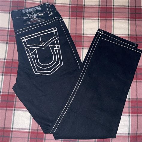 True religion black jeans white contrast... - Depop