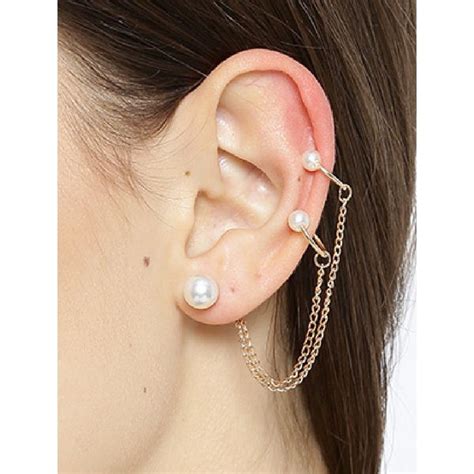 Buy OOMPH Gold Tone White Pearl Ear Cuff Earrings Online
