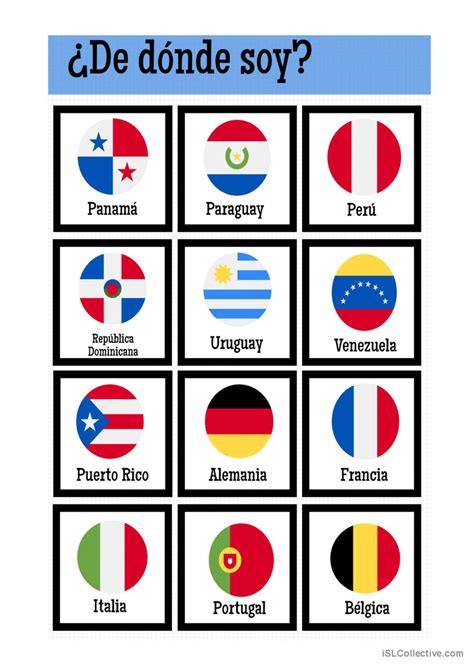 Países y nacionalidades: English ESL worksheets pdf & doc