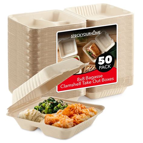 Buy Clamshell Take Out Food Containers 8 x 8 (50 Pack) 3-Compartment ...
