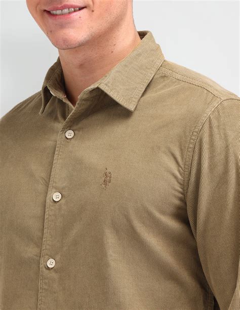 Buy Men Textured Cotton Shirt Beige|U.S. Polo Assn. India