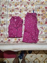 ZEYO Women's Cotton Heart Printed Dark Pink Night Suit Set of Shirt ...