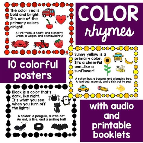 Words Rhyming With Colors - Preschool Coloring Printables
