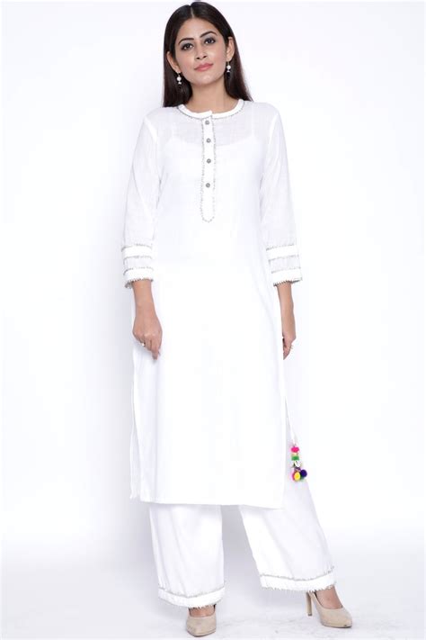 White Gota Work Kurti with Straight Palazzo – anokherang