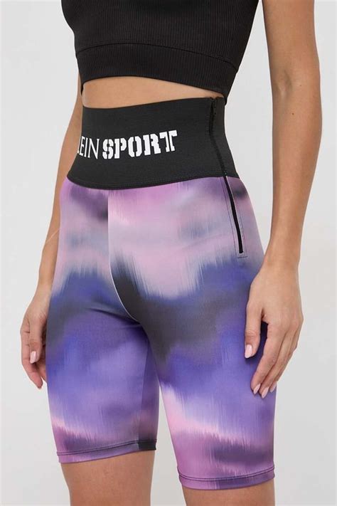 PLEIN SPORT szorty damskie kolor fioletowy wzorzyste high waist ...