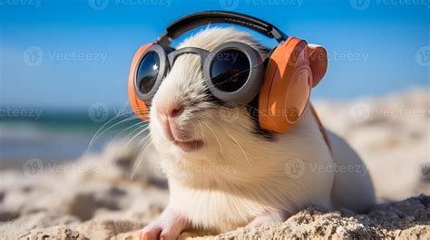Cute guinea pig with sunglasses and earphone. . 24306232 Stock Photo at ...