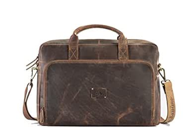 PICCO MASSIMO Leather Laptop Messenger Bag | Tan | Compatible with 15.6 ...