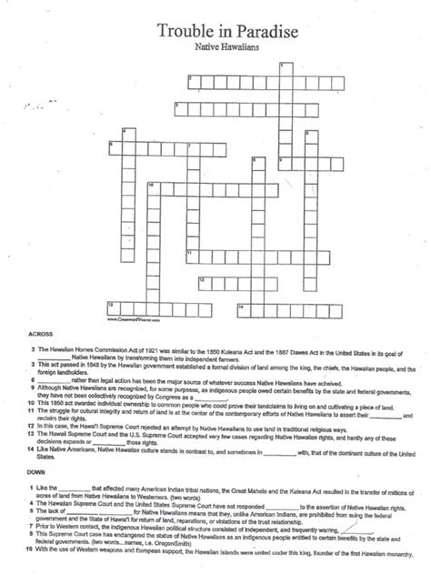 Native Hawaiian Crossword Puzzle-1 | PDF