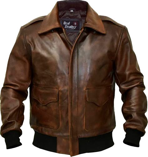 Men's RAF Bomber A-2 Aviator WWII Pilot Police Military Real Leather ...